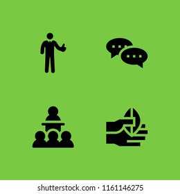 gesturing icon. 4 gesturing set with talk, conference, tumb up business man and hand vector icons for web and mobile app