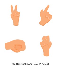 Gesturing-Symbole setzen Cartoon-Vektor. Verschiedene Geste der menschlichen Hand. Interaktive Kommunikation