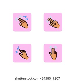 Gesturing line icon set. Double swipe right, tap, pinch. Modern technology concept. Can be used for topics like mobile app, digital screen, guidance. Vector illustration for web design and app