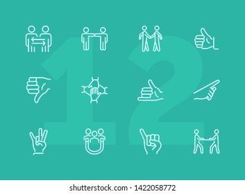 Gesturing line icon set. Handshake, like, thumb down. Body language concept. Can be used for topics like dealing, customer feedback, communication