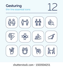 Gesturing line icon set. Handshake, like, thumb down. Body language concept. Can be used for topics like dealing, customer feedback, communication