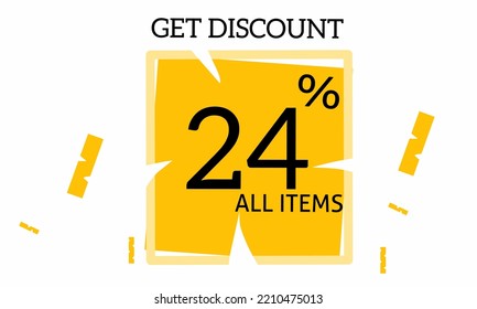 Obtén un descuento del 24% en todos los artículos. Signo de precio de oferta de descuento. Símbolo de oferta especial. Ahorra el 24%. Etiquetas cuadradas de voz. Elementos de diseño gráfico de moda. Vector