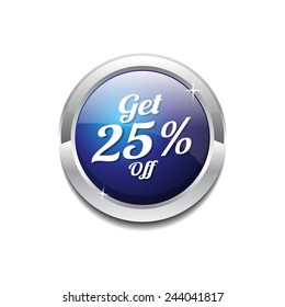 Get 25 Percent Blue Vector Icon Button