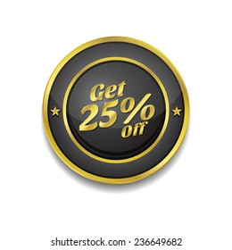 Get 25 Percent Gold Vector Icon Button