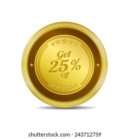 Get 25 Percent Golden Vector Icon Button