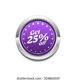 Get 25 Percent Purple Vector Icon Button