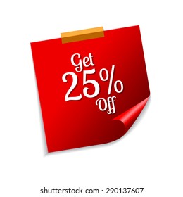 Get 25 Percent Red Sticky Notes Vector Icon Design