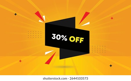 Obter 30% fora editável web banner vetor arte modelo design com preto vermelho branco formas etiqueta ícone distintivo negócio amarelo laranja sol brilhar fundo abstrato incrível em 4k resolução estilo único