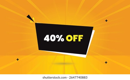 Obtenha 40% de desconto na arte vetorial de banner da Web editável com designs exclusivos de crachás de ícone de etiqueta apresentando formas preto-e-branco e planos de fundo abstratos vibrantes amarelo alaranjado e perfeitos para uso empresarial
