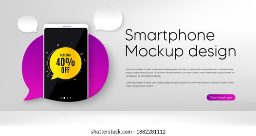 Sichern Sie sich 40 % Rabatt auf Blase-Banner. Handy-Vektorgrafik-Muster. Abzinsungsaufkleber Verkaufs-Button-Symbol. Smartphone spottet Sprechblase. Werbebanner zum Verkauf. Telefonbildrahmen. Vektorgrafik