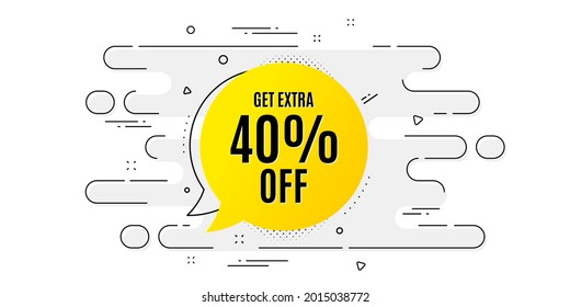 Get 40 percent off bubble banner. Geometric ad banner on flow pattern. Discount sticker shape. Sale badge icon. Transition pattern cover. Sale bubble label. Vector