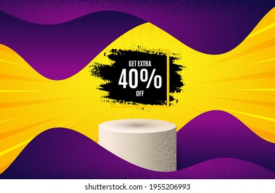 Get 40 percent off paint brush banner. Background with podium platform. Discount square frame. Sale tag icon. Dotted offer podium banner. Dotwork platform background. Sale frame badge. Vector