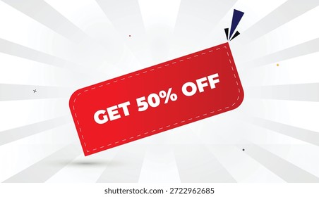 Obtener 50% de descuento EPS Web Anuncio Arte vectorial Plantilla Diseño Formas de gradiente rojo Bold Font Blanco Gris Gradiente Abstracto Sol Brillo Negocio Fondo 4K Ilustración