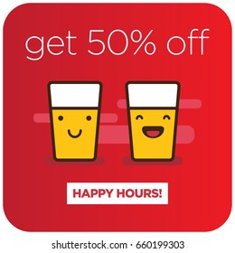 Get 50% Off Happy Hours With Smiling Beer Glasses