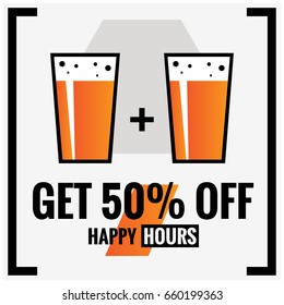 Get 50% Off Happy Hours In Flat Style Design