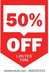 Get 50% OFF with our sleek vector art design banner template featuring a clean white background, perfect for any promotion! 