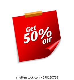 Get 50 Percent Red Sticky Notes Vector Icon Design