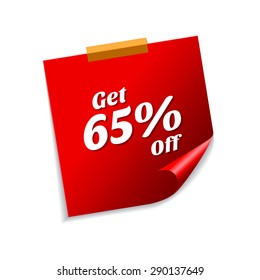 Get 65 Precent Off Red Sticky Notes Vector Icon