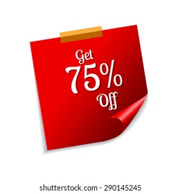 Get 75 Percent Red Sticky Notes Vector Icon Design