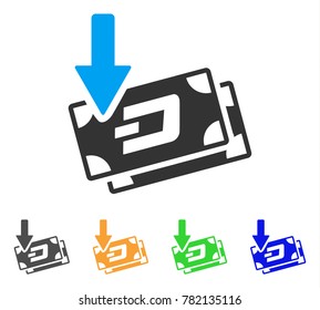 Get Arrow Dash Banknotes icon. Vector illustration style is a flat iconic get arrow dash banknotes symbol with grey, green, blue, yellow color versions. Designed for web and software interfaces.