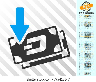 Get Arrow Dash Banknotes icon with 7 hundred bonus bitcoin mining and blockchain pictograms. Vector illustration style is flat iconic symbols designed for crypto-currency software.