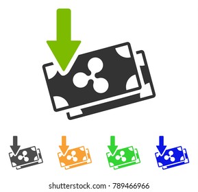 Get Arrow Ripple Banknotes icon. Vector illustration style is a flat iconic get arrow ripple banknotes symbol with grey, yellow, green, blue color variants. Designed for web and software interfaces.