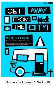 Get Away From The City! (Flat Style Vector Illustration Travel Camping Quote Poster Design) With Text Box
