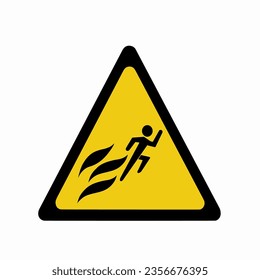 Get Away from fire icon, Beware of Fire, Fire Exit, or Run like hell yellow triangle sign isolated on white background, Illustration vector design