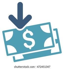 Get Banknotes icon. Vector style is bicolor flat iconic symbol with rounded angles, cyan and blue colors, white background.