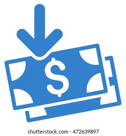 Get Banknotes icon. Vector style is flat iconic symbol with rounded angles, cobalt color, white background.