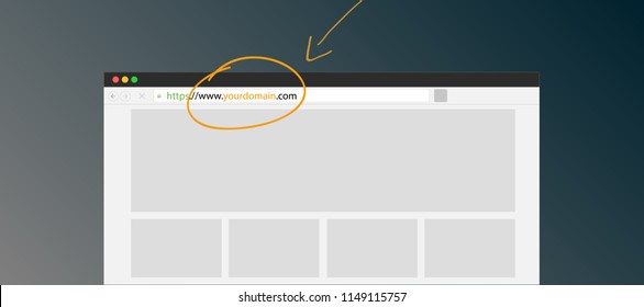 Get best domain name or website to grow your business, vector illustration brower with landing page website, focus arrow and modern background