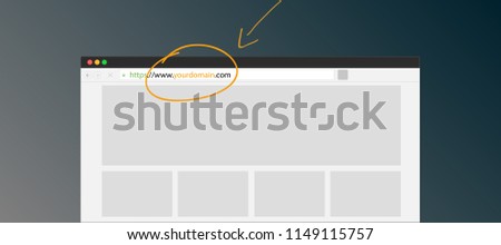 Get best domain name or website to grow your business, vector illustration brower with landing page website, focus arrow and modern background