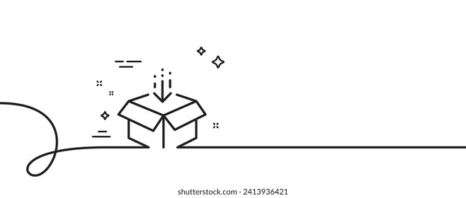 Get box line icon. Continuous one line with curl. Open delivery parcel sign. Cargo package symbol. Get box single outline ribbon. Loop curve pattern. Vector