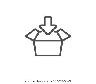 Get box line icon. Open delivery parcel sign. Cargo package symbol. Quality design element. Linear style get box icon. Editable stroke. Vector