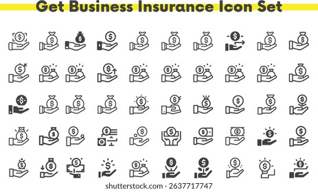 Get business insurance Icon Set. Business insurance Idea Icon Set. Business Analysis Editable Stroke Line Icons. Symbol. innovation, strategy, values, loyal customers, identity, brand value,.eps