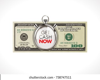 Get cash now - fast loan concept - 100 dollars with stopwatch