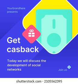 Get cashback purchase online service application 3d icon cash money dollar and gift box landing page vector illustration. Financial banking economy special offer for customers internet retail promo