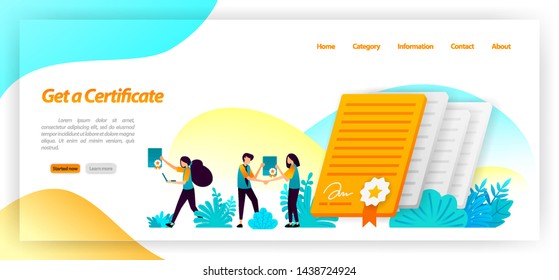 get a certificate for seminar, company, university or achievement of success student or worker in reaching a goal. vector illustration concept for landing page, ui ux, web, mobile app, poster, banner