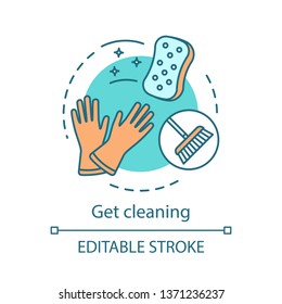 Get cleaning concept icon. Cleaning service booking idea thin line illustration. Cleanup planning. Domestic work. Home maintenance. Vector isolated outline drawing. Editable stroke