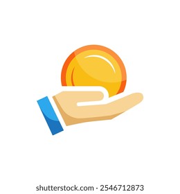 Get coins or money, hand holding gold coin, cashback, reward design. Graphic elements for user interface pages, infographics, icons,etc