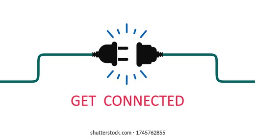 Get connected, electric socket with a plug. Connection and disconnection concept. Electric plug and outlet socket unplugged. Wire, cable of energy connected 