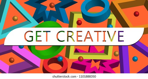 Get Creative Typography. 3D Abstract Retro Color Dynamic Geometric Background. Pattern Background. Colorful Templates For Placards, Banners, Presentations, Reports. Vector Illustration. Eps 10