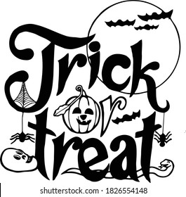 Get in the creepy halloween spirit with this trick or treat cut file. This clip art piece features the words trick or treat with pumkins, bats, and spiders