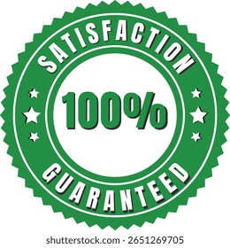 Get customer satisfaction with this green "Satisfaction Guaranteed" badge. This vector illustration features a 100% guarantee seal, perfect for marketing top-quality products and assurance and trust.
