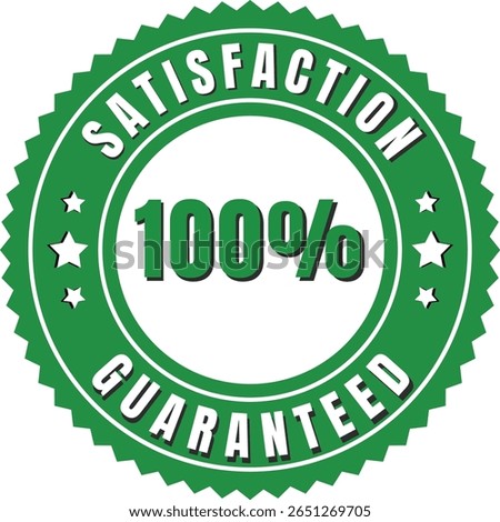 Get customer satisfaction with this green "Satisfaction Guaranteed" badge. This vector illustration features a 100% guarantee seal, perfect for marketing top-quality products and assurance and trust.