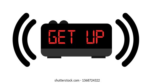 Get up - digital alarm clock is alerting to wake up in the morning. Vector illustration
