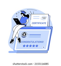 Get a digital diploma isolated cartoon vector illustrations. Happy girl with graduation cap and laptop, online degree, distance learning, virtual education, digital certificate vector cartoon.