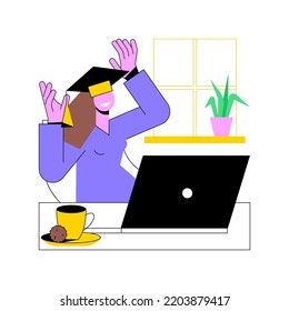 Get a digital diploma isolated cartoon vector illustrations. Happy girl with graduation cap and laptop, online degree, distance learning, virtual education, digital certificate vector cartoon.