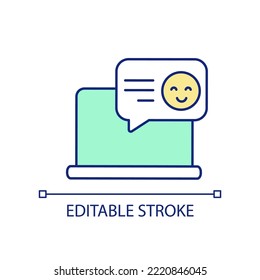 Get digital feedback from customer RGB color icon. Compliment from satisfied client. Online surveys. Isolated vector illustration. Simple filled line drawing. Editable stroke. Arial font used