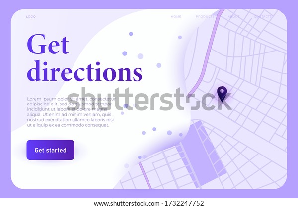 Get directions business illsutration\
concept, online map on the tablet, get directions, GPS on the city\
map. Isometric website app. Landing web page\
template
